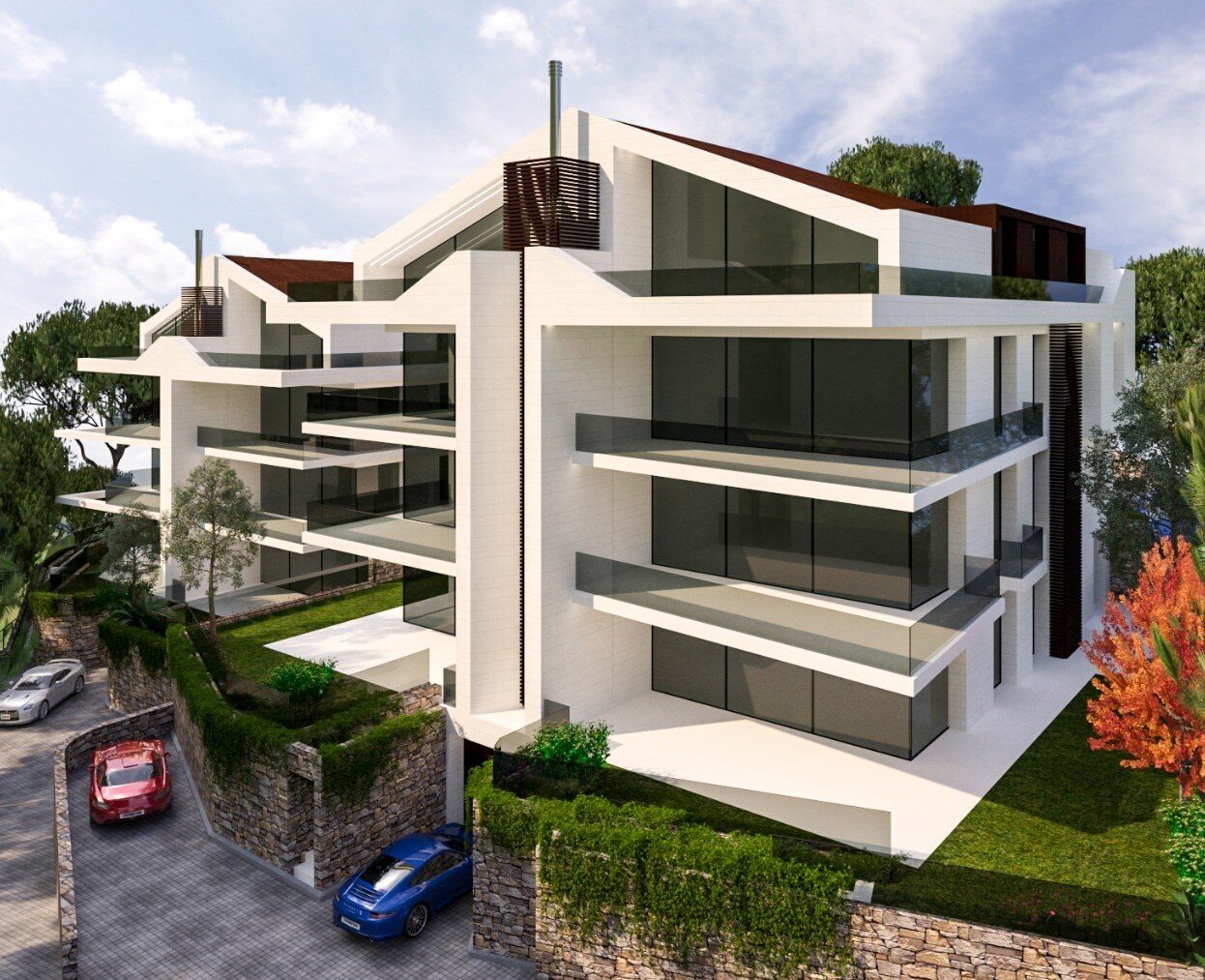 Wide exterior render of the Ain Saadeh lot 83 residence