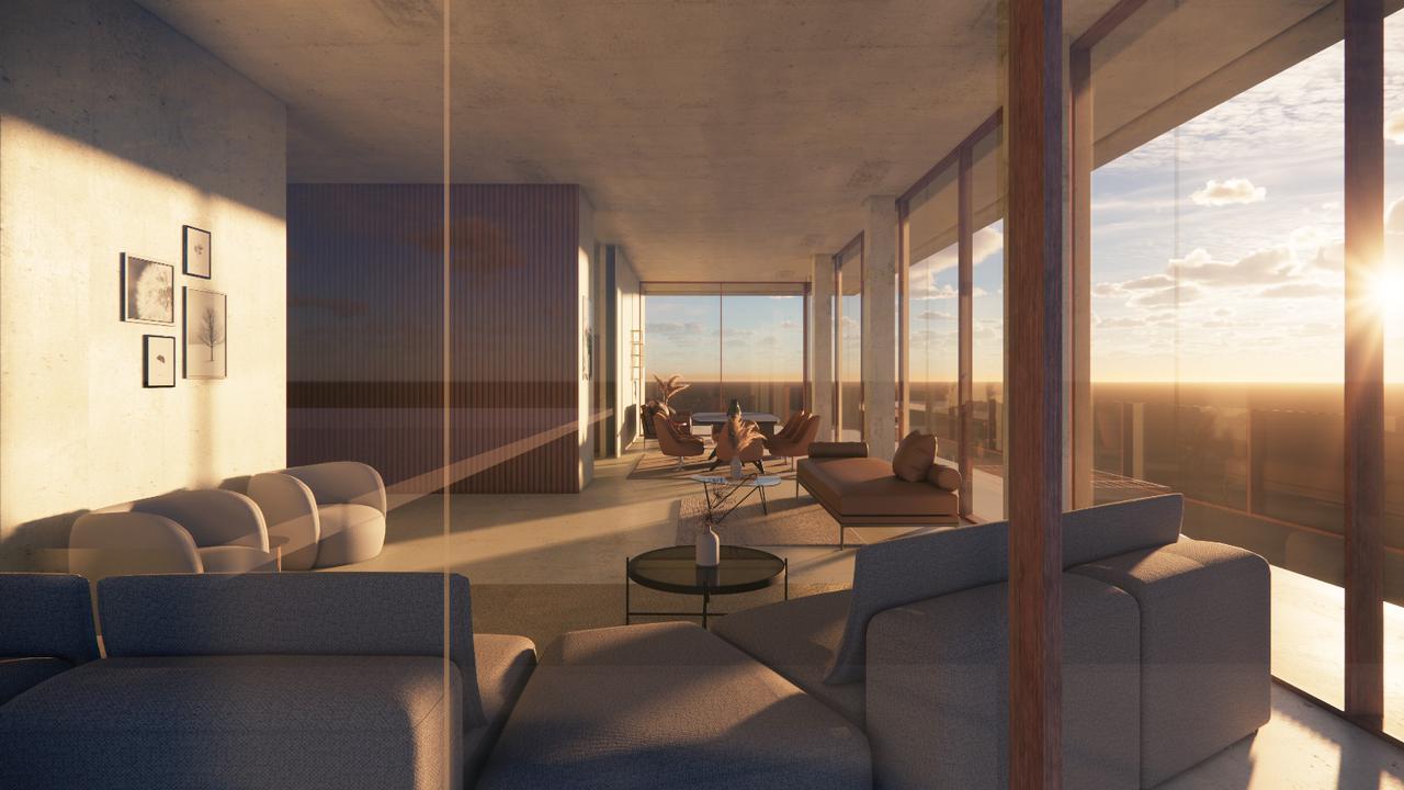 Render of a living room interior, Beit Meri villas